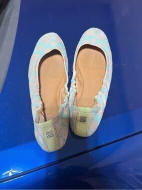 Coach Women's Light Blue and Cream Patterned Ballet Flats